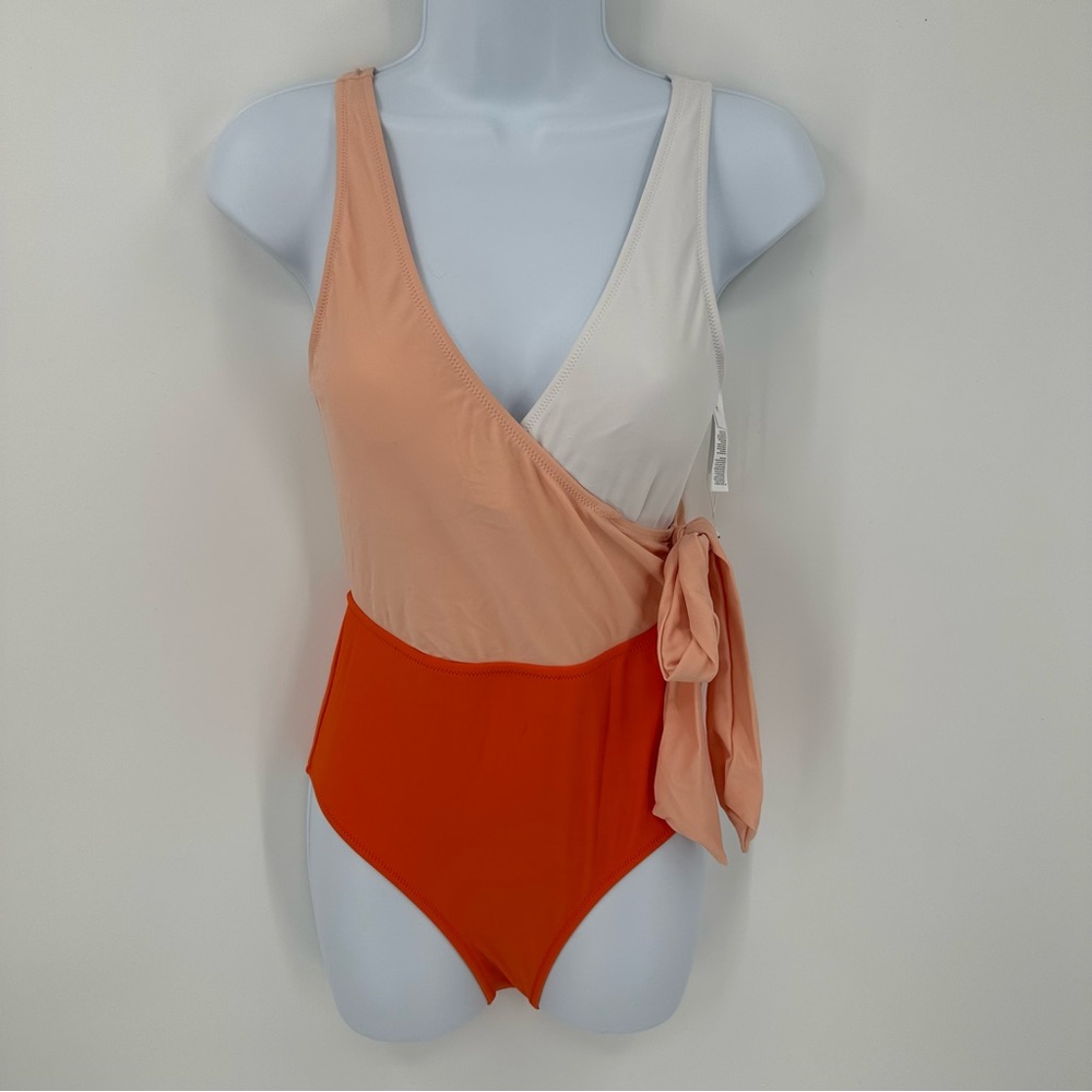 Cupshe One Piece Swimsuit Criss Cross Women Size S Orange White Padded NEW
